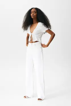 شلوار زنانه راسته سفید پول اند بیر Pull & Bear (ساخت اسپانیا)