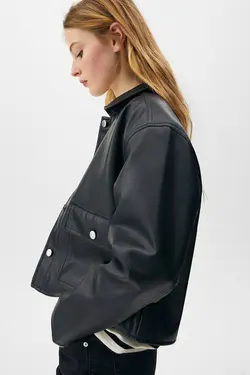 کت چرم زنانه مشکی پول اند بیر Pull & Bear (ساخت اسپانیا)