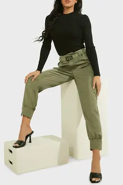 شلوار سبز 6 جیب اسپرت کمربنددار مدل راسته زنانه گس Guess (ساخت آمریکا)