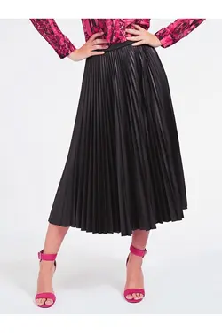 دامن مشکی چرم مدل بلند چین دار زنانه گس Guess (ساخت آمریکا)
