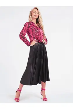 دامن مشکی چرم مدل بلند چین دار زنانه گس Guess (ساخت آمریکا)