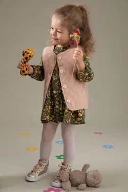 جلیقه لحافی دکمه دار بلند دخترانه صورتی دفاکتو DeFacto (ساخت ترکیه)