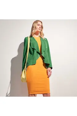ژاکت چرم یقه شال آستین بلند زنانه دسا Desa (ساخت ترکیه)