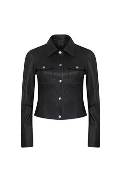 کت چرم یقه دکمه ای مشکی آستین بلند زنانه دسا Desa (ساخت ترکیه)