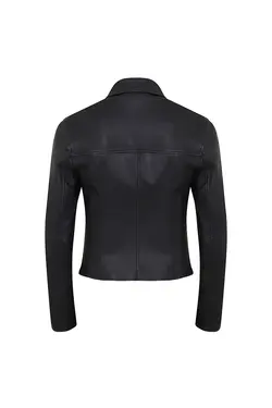 کت چرم یقه دکمه ای مشکی آستین بلند زنانه دسا Desa (ساخت ترکیه)