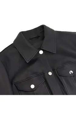 کت چرم یقه دکمه ای مشکی آستین بلند زنانه دسا Desa (ساخت ترکیه)