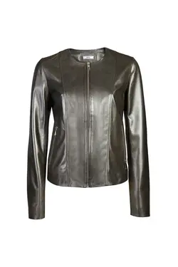 کت چرم قهوه ای تیره زیپ دار مدل کوتاه آستین بلند زنانه دسا Desa (ساخت ترکیه)