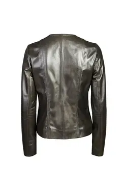 کت چرم قهوه ای تیره زیپ دار مدل کوتاه آستین بلند زنانه دسا Desa (ساخت ترکیه)