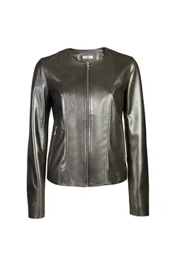 کت چرم قهوه ای تیره زیپ دار مدل کوتاه آستین بلند زنانه دسا Desa (ساخت ترکیه)