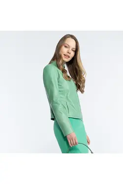 کت چرم زیپ دار سبز آستین بلند زنانه دسا Desa (ساخت ترکیه)