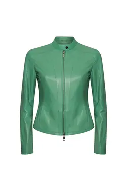 کت چرم زیپ دار سبز آستین بلند زنانه دسا Desa (ساخت ترکیه)