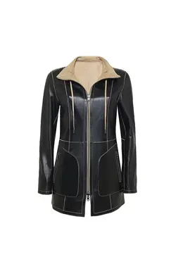 کت چرم زیپ دار یقه ایستاده  مدل بلند آستین بلند زنانه دسا Desa (ساخت ترکیه)