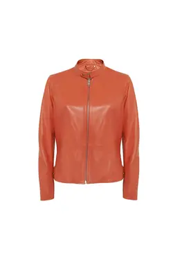 کت چرم نارنجی زیپ دار مدل کوتاه آستین بلند زنانه دسا Desa (ساخت ترکیه)