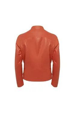 کت چرم نارنجی زیپ دار مدل کوتاه آستین بلند زنانه دسا Desa (ساخت ترکیه)