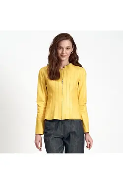 ژاکت چرم زرد زیپ دار مدل کوتاه زنانه دسا Desa (ساخت ترکیه)