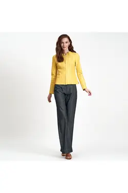 ژاکت چرم زرد زیپ دار مدل کوتاه زنانه دسا Desa (ساخت ترکیه)