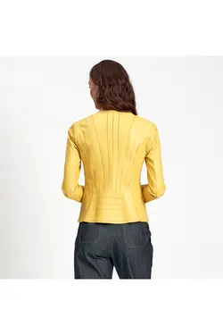 ژاکت چرم زرد زیپ دار مدل کوتاه زنانه دسا Desa (ساخت ترکیه)