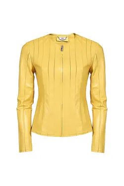 ژاکت چرم زرد زیپ دار مدل کوتاه زنانه دسا Desa (ساخت ترکیه)