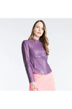 کت چرم بنفش مدل کوتاه آستین بلند زنانه دسا Desa (ساخت ترکیه)