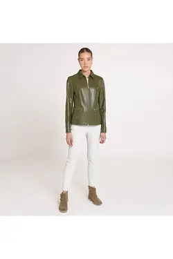 کت چرم مدل کوتاه جیب دار آستین بلند زنانه دسا Desa (ساخت ترکیه)