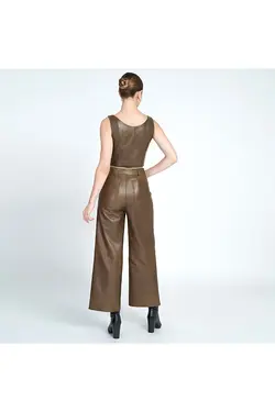 شلوار چرم قهوه ای جیب دار مدل گشاد زنانه دسا Desa (ساخت ترکیه)