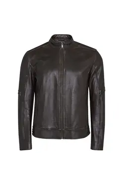 کت چرم قهوه ای تیره طرح ساده مدل کوتاه آستین بلند مردانه دسا Desa (ساخت ترکیه)