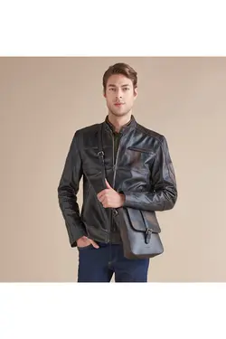 کت چرم قهوه ای طرحدار مدل کوتاه آستین بلند مردانه دسا Desa (ساخت ترکیه)