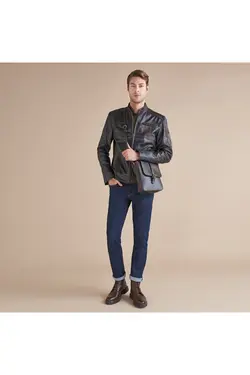 کت چرم قهوه ای طرحدار مدل کوتاه آستین بلند مردانه دسا Desa (ساخت ترکیه)