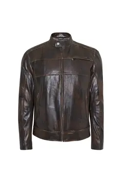 کت چرم قهوه ای طرحدار مدل کوتاه آستین بلند مردانه دسا Desa (ساخت ترکیه)