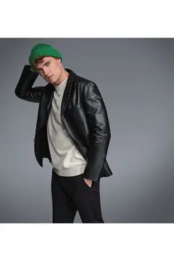 کت چرم مشکی دکمه دار مدل کوتاه آستین بلند مردانه دسا Desa (ساخت ترکیه)