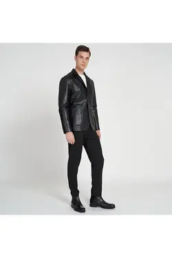 کت چرم مشکی دکمه دار مدل کوتاه آستین بلند مردانه دسا Desa (ساخت ترکیه)