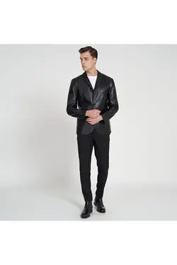 کت چرم مشکی دکمه دار مدل کوتاه آستین بلند مردانه دسا Desa (ساخت ترکیه)