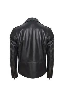 کت چرم مشکی طرحدار زیپ دار مدل کوتاه آستین بلند مردانه دسا Desa (ساخت ترکیه)