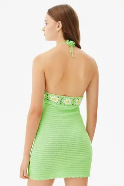 پیراهن مینی قلاب بافی سبز بنددار مدل کوتاه زنانه برشکا Bershka (ساخت اسپانیا)