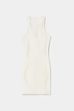 پیراهن مینی بافتنی سفید یقه گرد مدل کوتاه زنانه برشکا Bershka (ساخت اسپانیا)