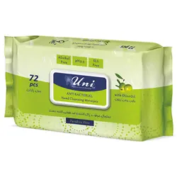 یونیلد دستمال مرطوب آنتی باکتریال 72برگی حاوی روغن زیتون درب دار