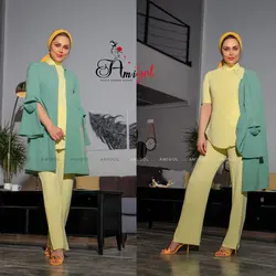 ست سه تیکه مانتو، شومیز و شلوار مدل فرگل