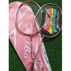 راکت بدمینتون جفتی (Zhi bo sport 125) همراه با کاور، رنگ صورتی