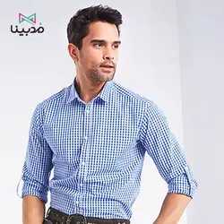 پیراهن مردانه چهارخونه آبی - قیمت و خرید پیراهن نخی مارک آلمانی Tchibo
