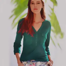 شومیز سبز آستین سه ربع | خرید لباس های زنانه | فروشگاه اینترنتی لباس مدبینا