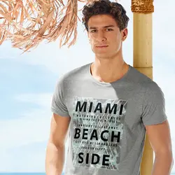 تیشرت طوسی طرح دار مردانه | خرید لباس های مردانه | فروشگاه اینترنتی لباس مدبینا