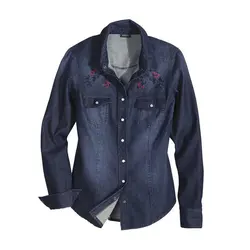 شومیز جین سرمه ای گلدوزی | حراجی لباس زنانه | فروشگاه اینترنتی لباس مد بینا