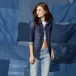 شومیز جین سرمه ای گلدوزی | حراجی لباس زنانه | فروشگاه اینترنتی لباس مد بینا