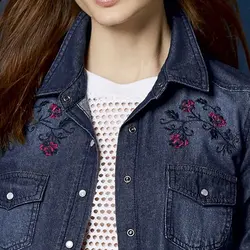 شومیز جین سرمه ای گلدوزی | حراجی لباس زنانه | فروشگاه اینترنتی لباس مد بینا