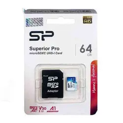 کارت حافظه microSDXC سیلیکون پاور مدل Superior Pro کلاس 10 استاندارد UHS-I U3 سرعت 100MBps ظرفیت 64 گیگابایت به همراه آداپتور SD