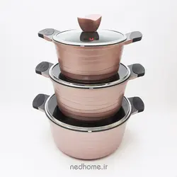 سرویس قابلمه چدن گرانیت 11 پارچه رزگلد BVK