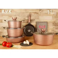 سرویس قابلمه چدن گرانیت 11 پارچه رزگلد BVK