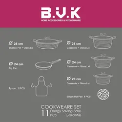 سرویس قابلمه چدن گرانیت 11 پارچه رزگلد BVK