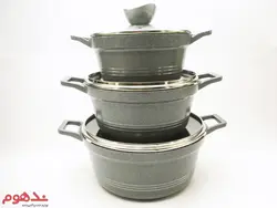 سرویس قابلمه چدن گرانیت 11 پارچه نقره ای یونیک