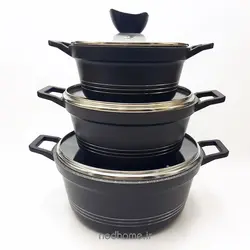 سرویس قابلمه چدن گرانیت 11 پارچه مشکی یونیک